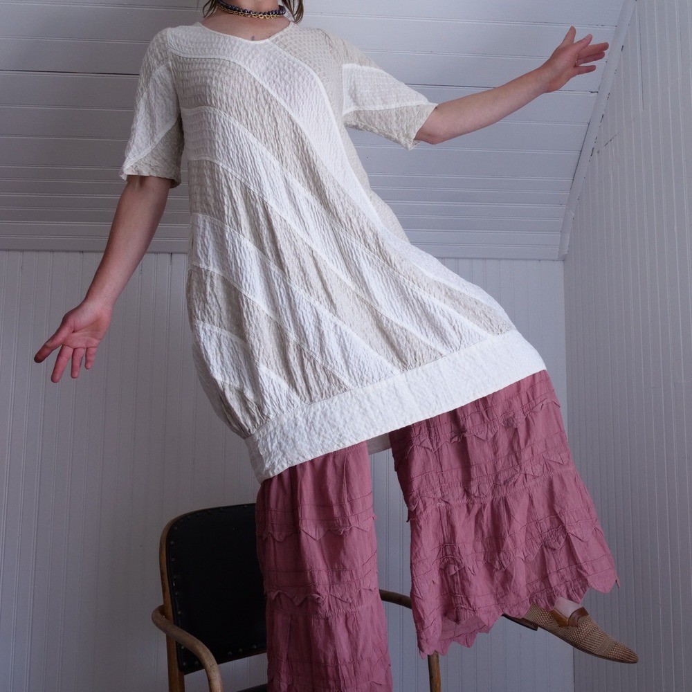 Gorgeous 90s/y2k Grizas Linen striped assymetrical laggenlook midi dress